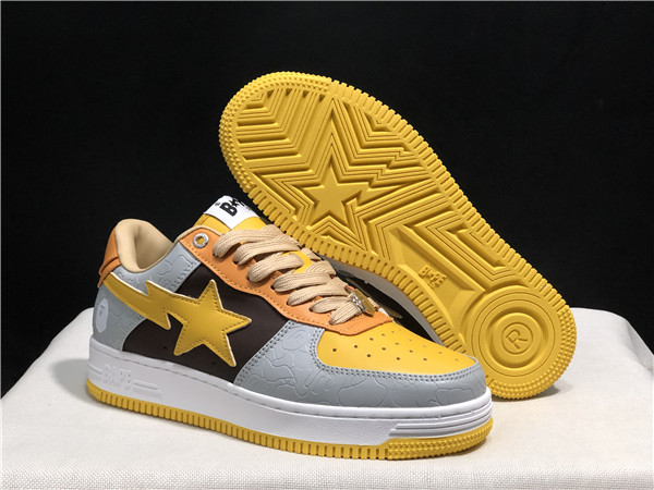Women's Bape Sta Yellow/Grey/Black Low Top Leather Shoes 001